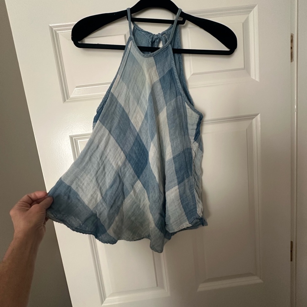 Anthropologie Blue Plaid Halter Tank Top